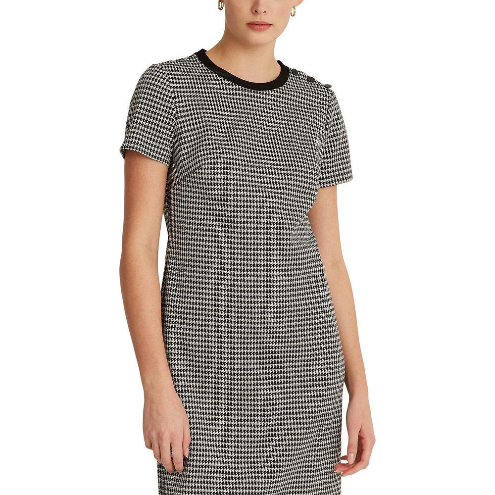 Lauren Ralph Lauren Womens Houndstooth Mini Shift Dress Black-Ivory 0 - Picture 3 of 4
